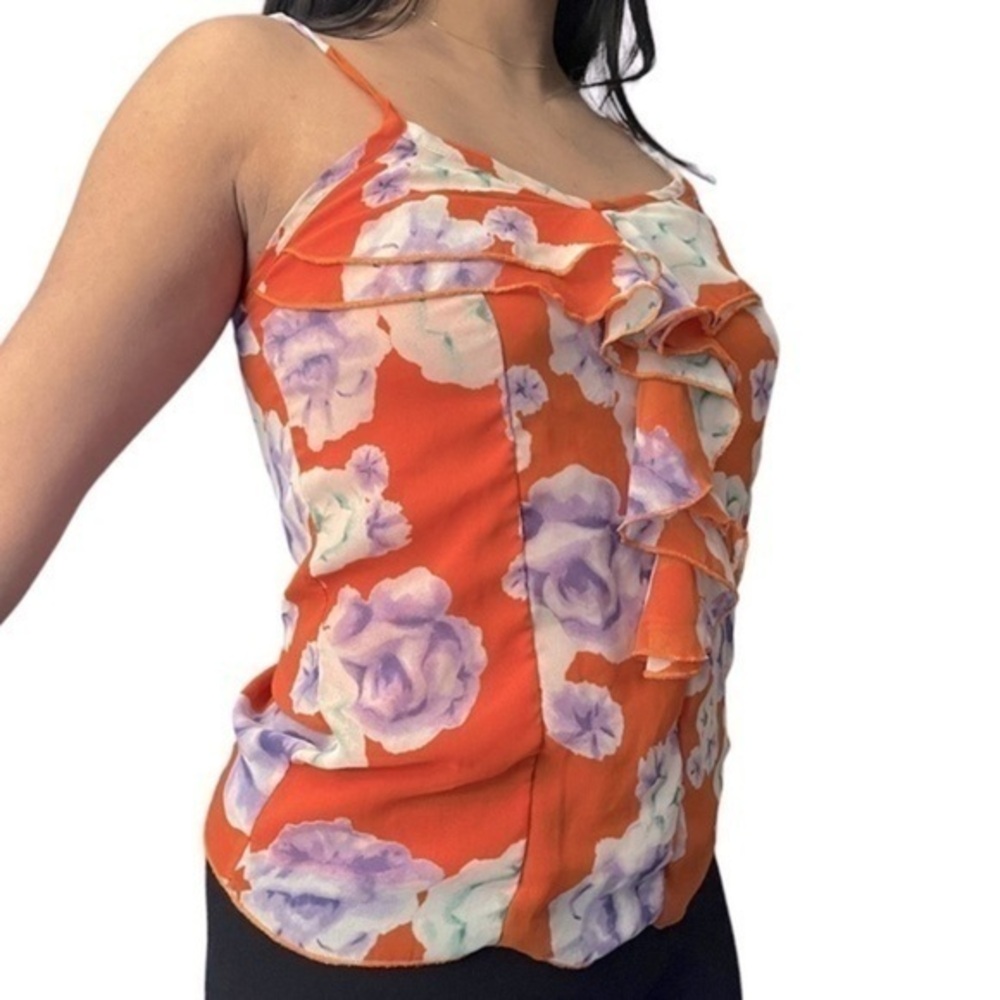 Costa Blanca Floral Ruffle Cami Red Tropical Tank S